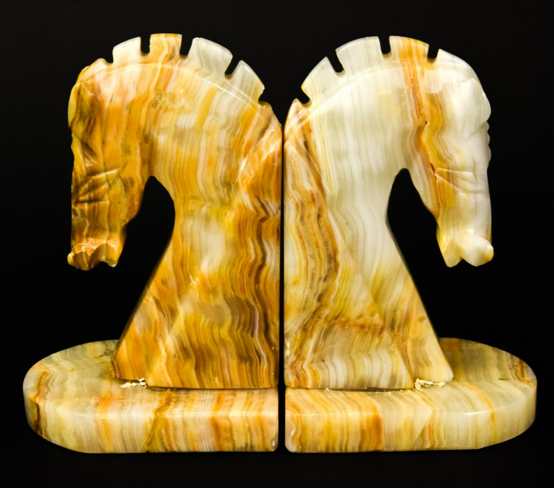 Pair Hand Carved Hardstone Equestrian Bookends (1 of 6)