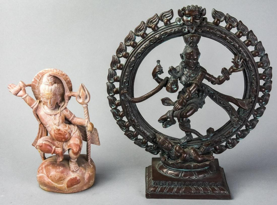 2 Asian Statues Bronze Natarasha & Carved Shiva (1 of 9)