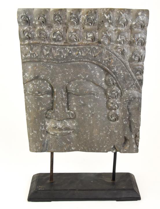 Carved Asian Buddha Face Plaque on Stand (1 of 8)