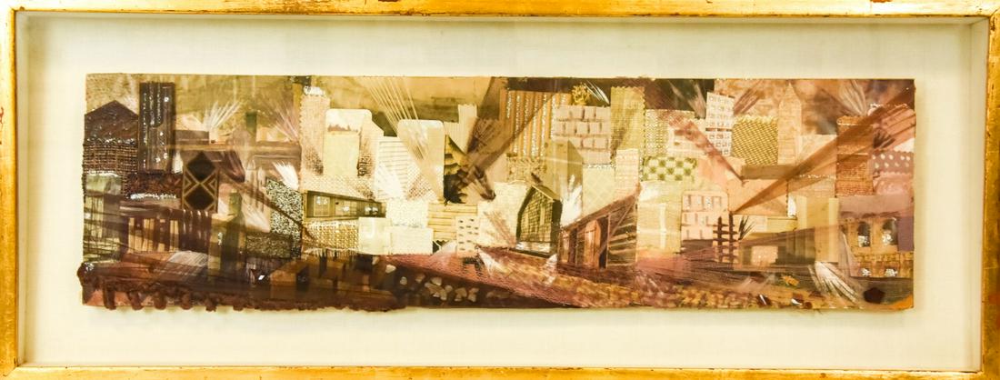 Contemporary Mixed Media Fabric Textile Cityscape (1 of 8)