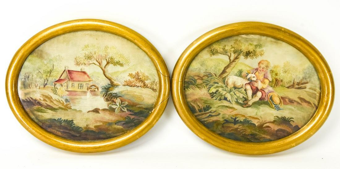 Pair Framed Antique Rococo Tapestry Sections (1 of 8)