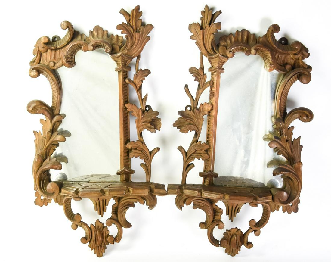 Pair Antique Florentine Carved Mirror Wall Shelves (1 of 8)