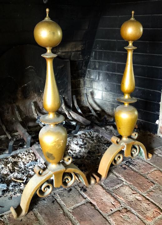 Pair Antique 19th Century Brass & Iron Andirons (1 of 4)