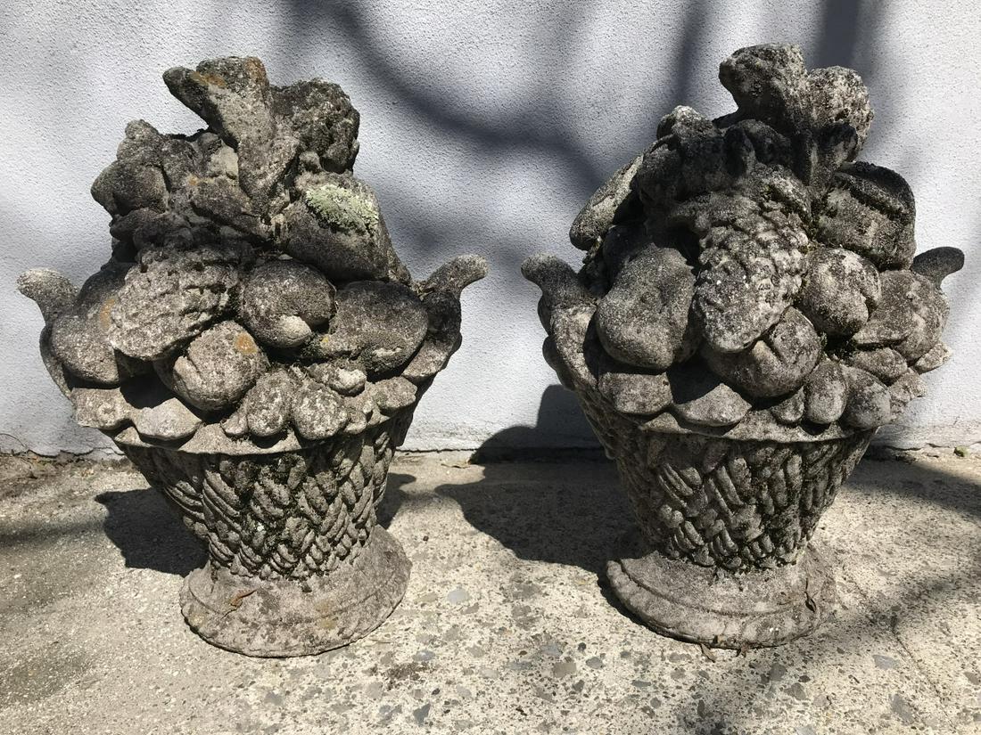 Pair Cast Cement Fruit Basket Garden Ornaments (1 of 4)
