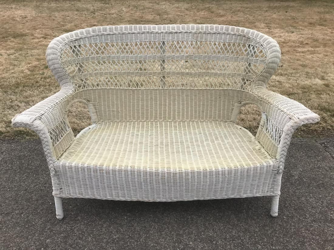 Victorian Style White Wicker Barrel Back Love Seat (1 of 3)