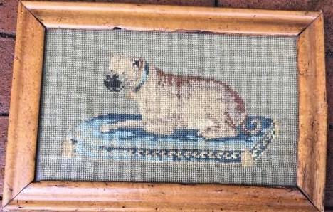 Framed Antique English Needlepoint of a Pug Dog (1 of 3)