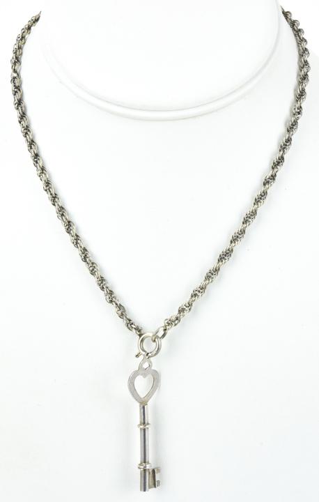 Vintage Sterling Silver Rope Chain w Skeleton Key (1 of 8)