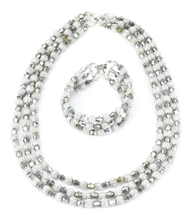 Vintage Trifari Necklace & Bracelet Set: Vintage Trifari Necklace & Bracelet Set . 3 strand necklace and bracelet each with Crown Trifari logo. Necklace measures 19.25 in length