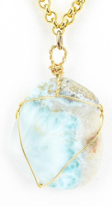 Tumbled Larimar Stone Necklace Pendant on Chain (1 of 7)