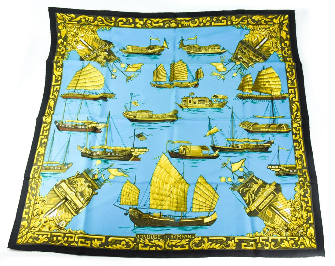 Vintage Hermes Scarf Titled Janques Et Sampans (1 of 9)