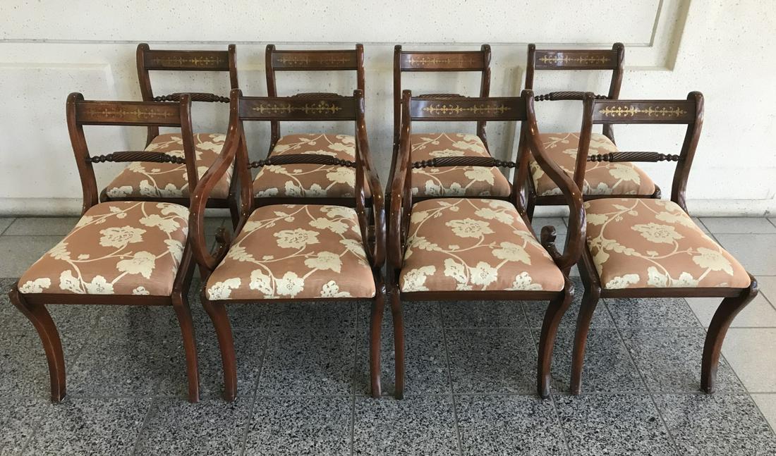 Set 8 French Empire Dining Chairs w Brass Inlay (1 of 19)