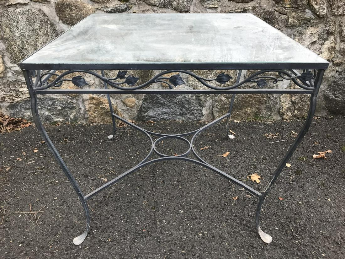 Woodard Style Wrought Iron Glass Top Outdoor Table (1 of 4)