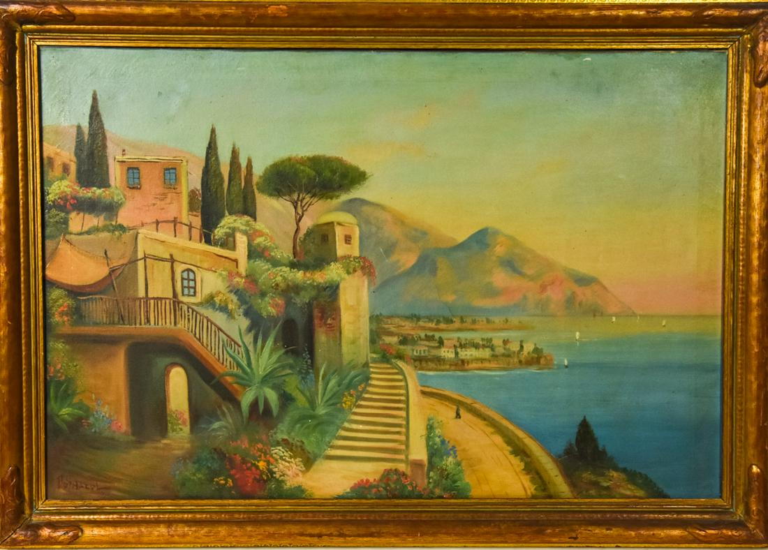 Framed Naples, Italy Coastal Scene Oil Painting (1 of 8)