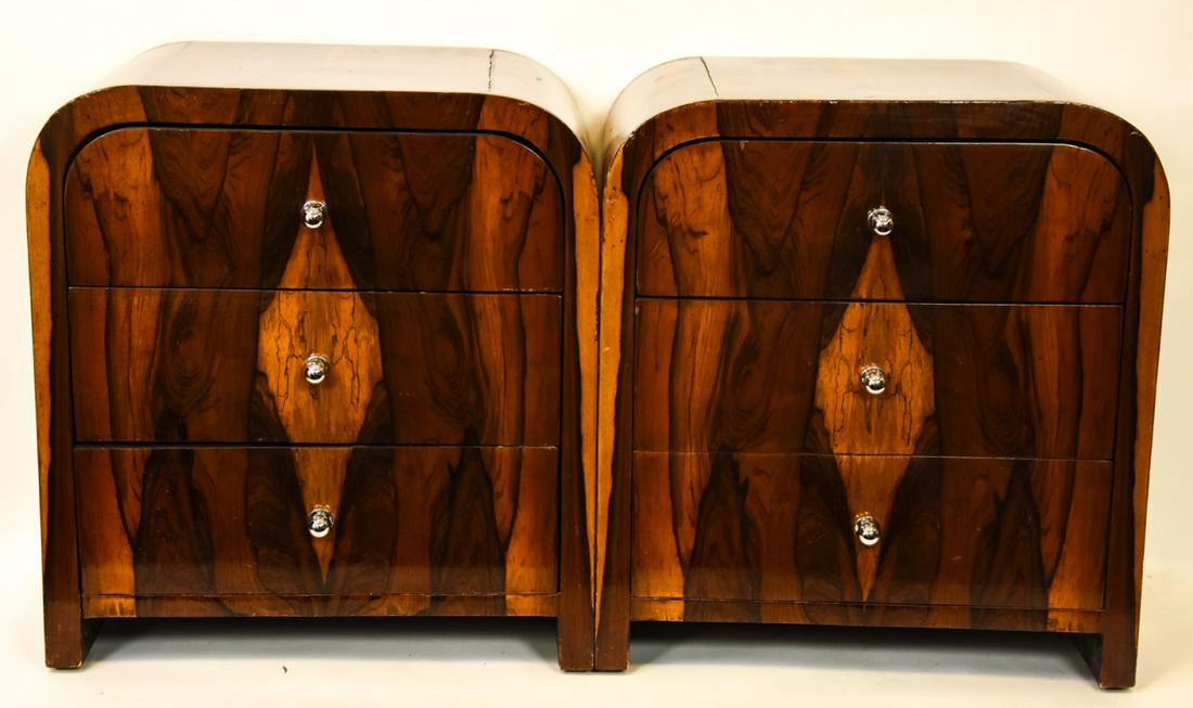Pair Rounded Art Deco Burled Wood Night Stands (1 of 7)