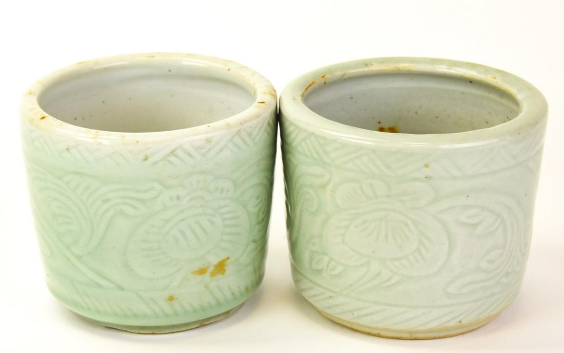 Pair Chinese Celadon Glazed Porcelain Brush Pots (1 of 6)