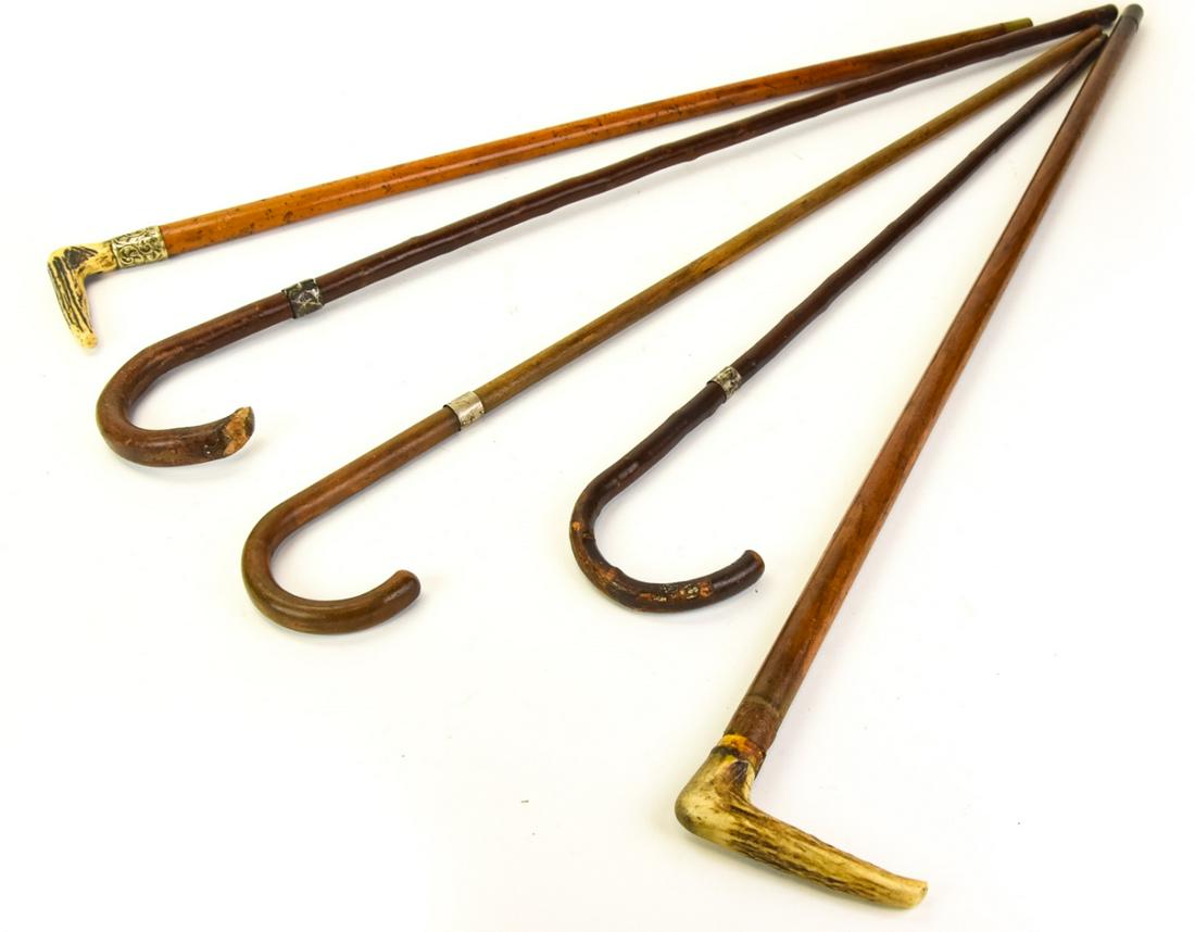 Antique Canes w Sterling Silver, Antler, & Bamboo (1 of 9)