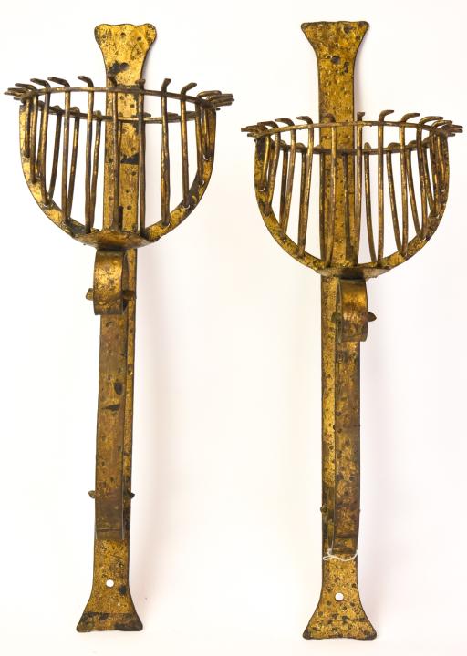 Pair Neo Gothic Wrought Iron Candlestick Sconces (1 of 8)