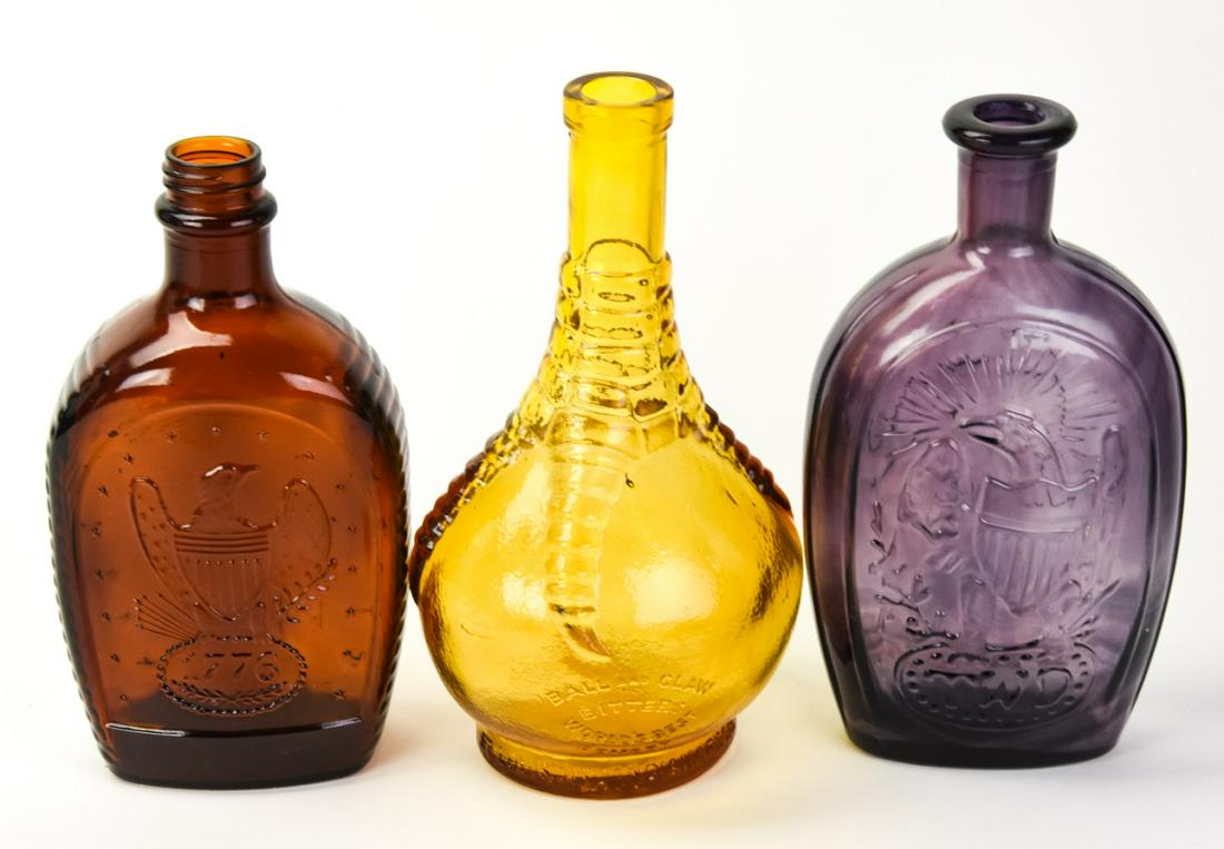 3 Unique Vintage Colored Pressed Glass Bottles (1 of 9)