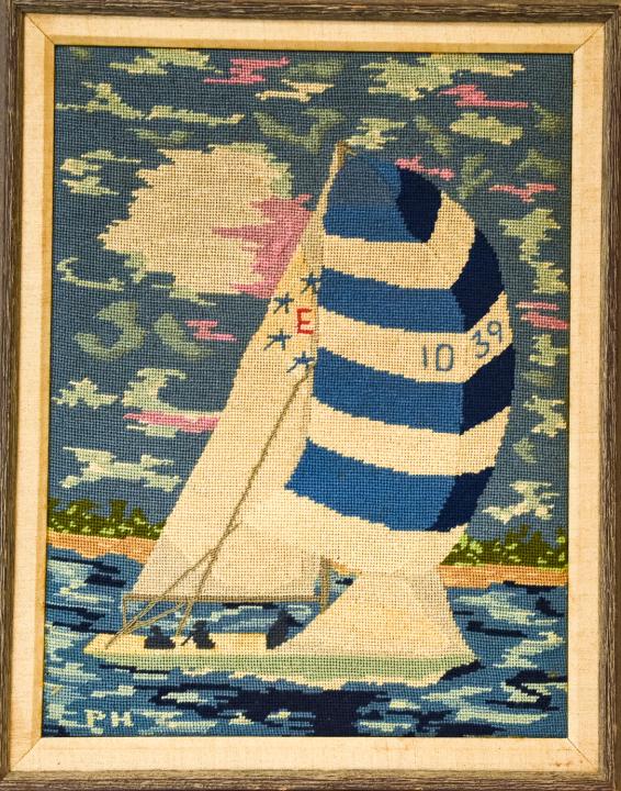 Framed Needlepoint Sailboat Scene (1 of 8)