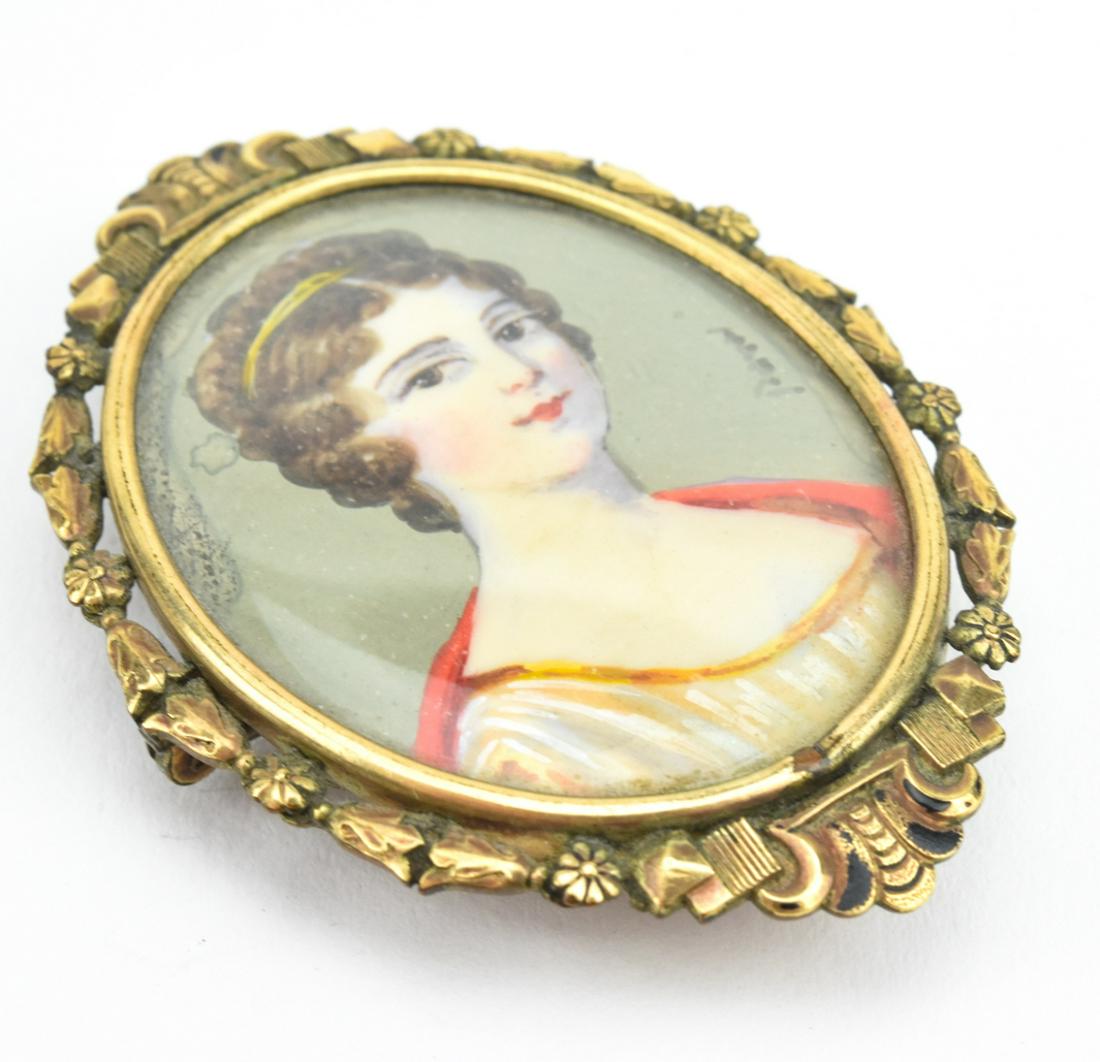 Antique Painted Portrait Miniature Gold Pendant (1 of 6)