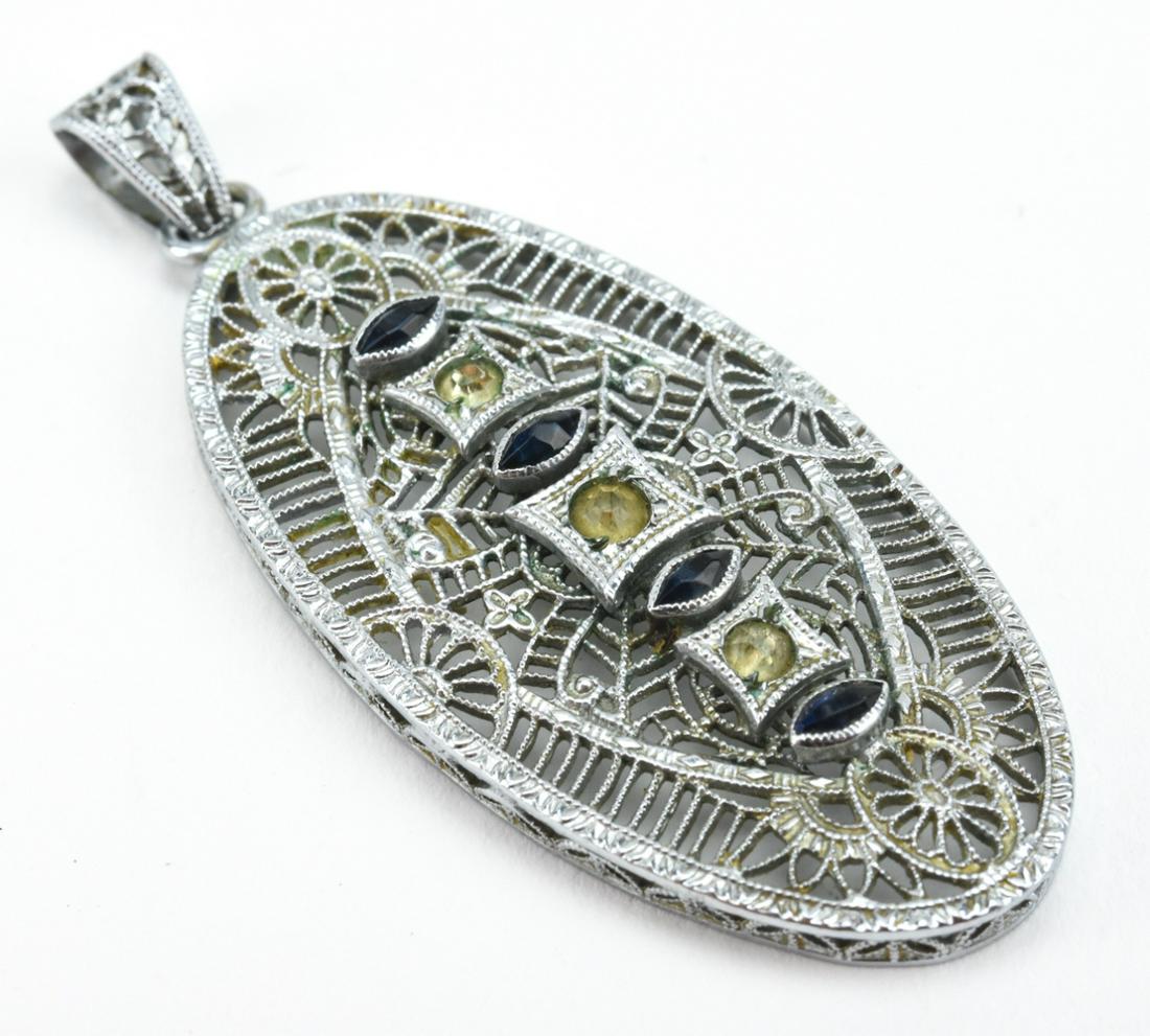 Antique Art Deco Sterling Silver Filigree Pendant (1 of 5)