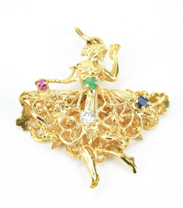 Estate 14kt Yellow Gold Gem Set Ballerina Pendant (1 of 6)