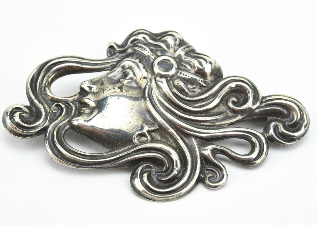 Estate Repousse Sterling Silver Art Nouveau Brooch (1 of 5)