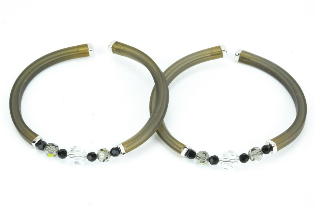 Pair Rhinestone & Sterling Cuff Bracelets: Pair Rhinestone & Sterling Cuff Bracelets. Adjustable in size.