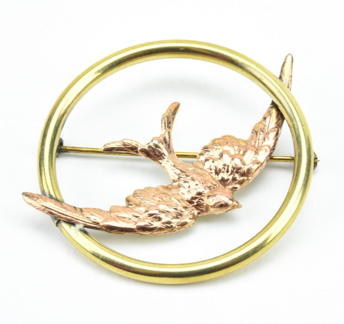 Large Antique Gold Swallow Bird in Wreath Brooch (1 of 6)