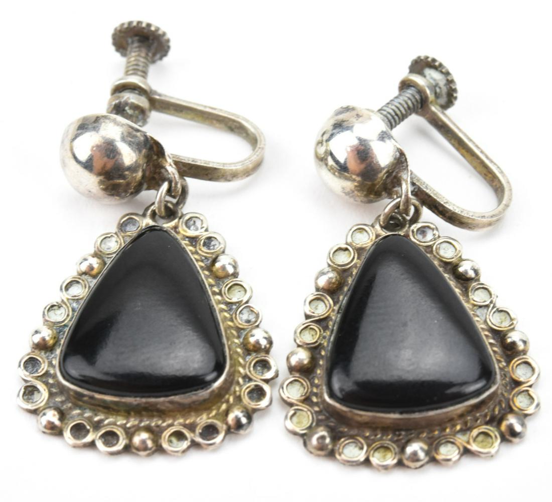 Pair Vintage Plata Mexico Sterling & Onyx Earrings (1 of 6)