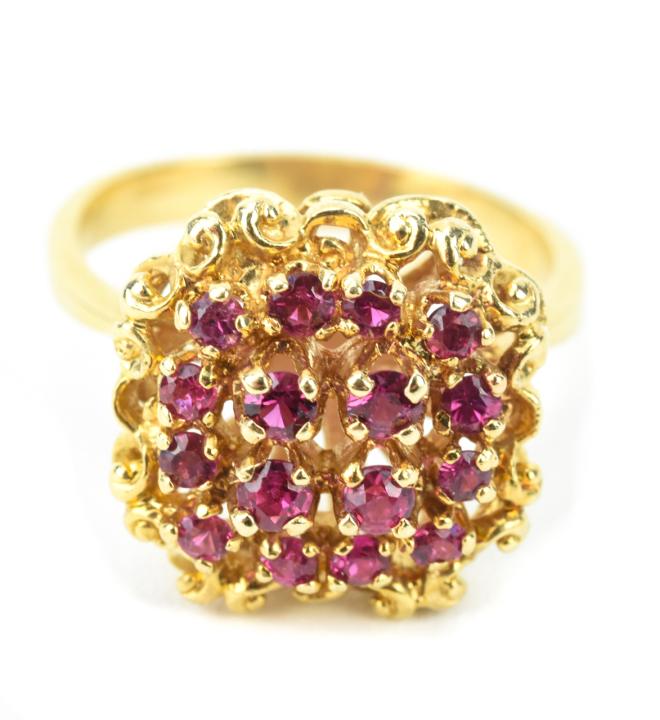 Estate 14 KT Yellow Gold Diamond Ruby Cluster Ring (1 of 6)