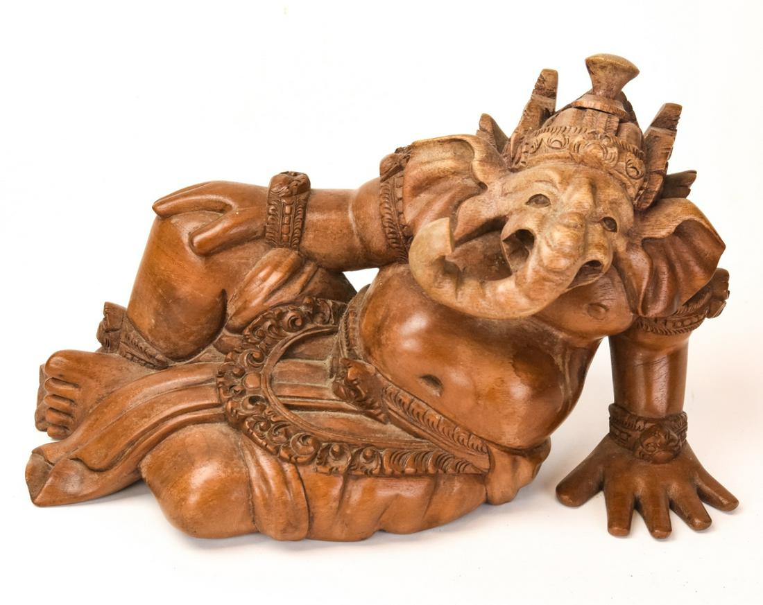Carved Wood Statue of Recumbent Ganesha (1 of 5)