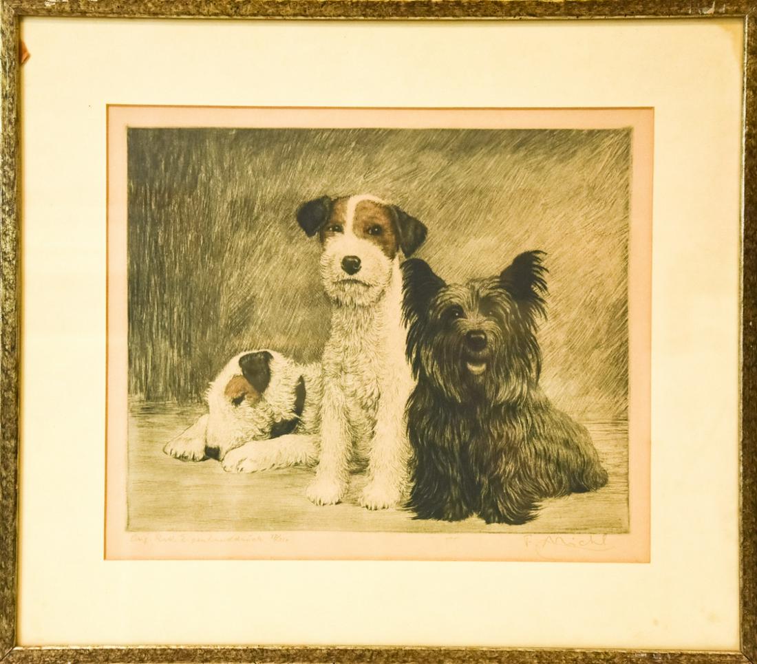 Framed Ferdinand Michl Terrier Dogs Etching (1 of 7)