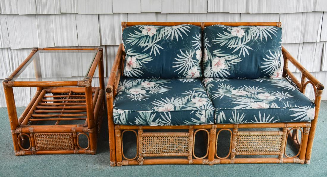 Vintage Bamboo & Rattan Settee & Side Table (1 of 6)