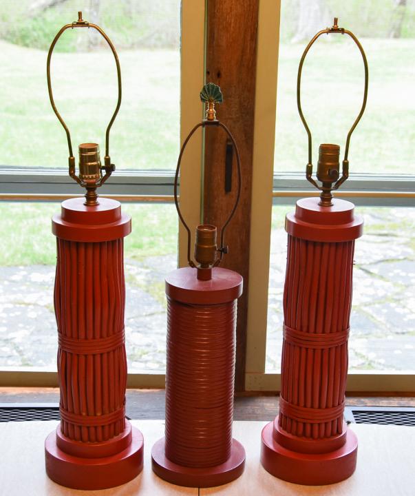 Trio of Vintage Bamboo & Rattan Table Lamps (1 of 5)