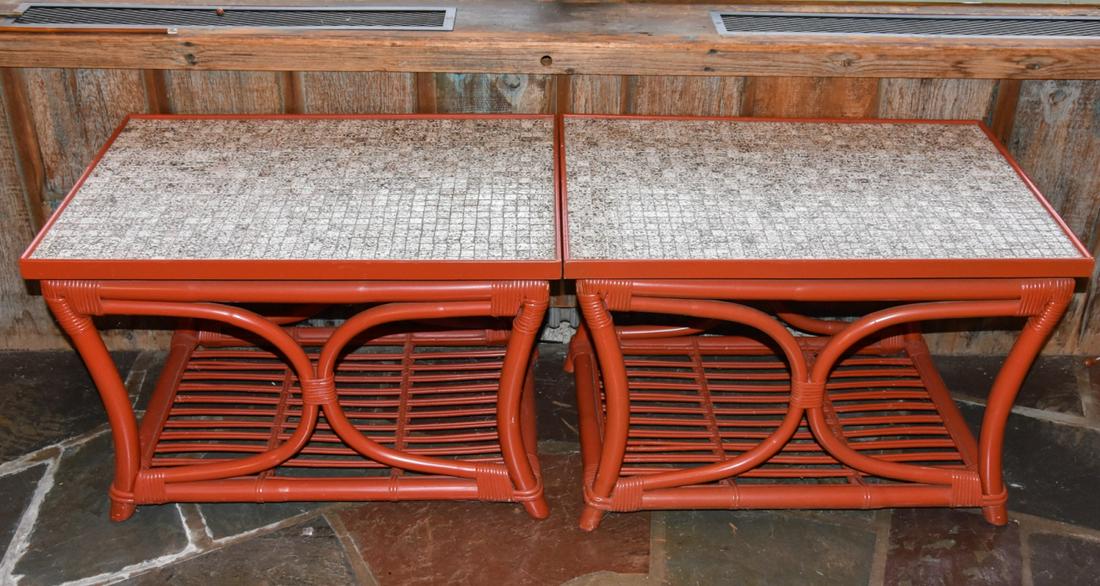 Pair Vintage Bentwood Bamboo Rattan & Tile Tables (1 of 5)