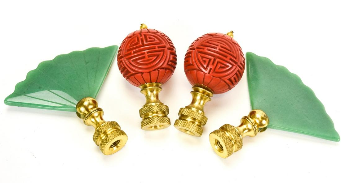 Four Chinese Jade & Cinnabar Lamp Finials (1 of 6)