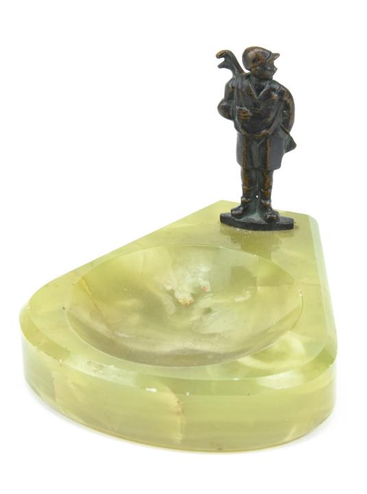 Antique Green Onyx Dish w Bronze Golfer Statue (1 of 7)