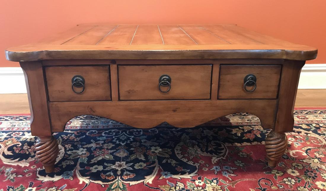 French Country Carved Pine Coffee Table (1 of 6)
