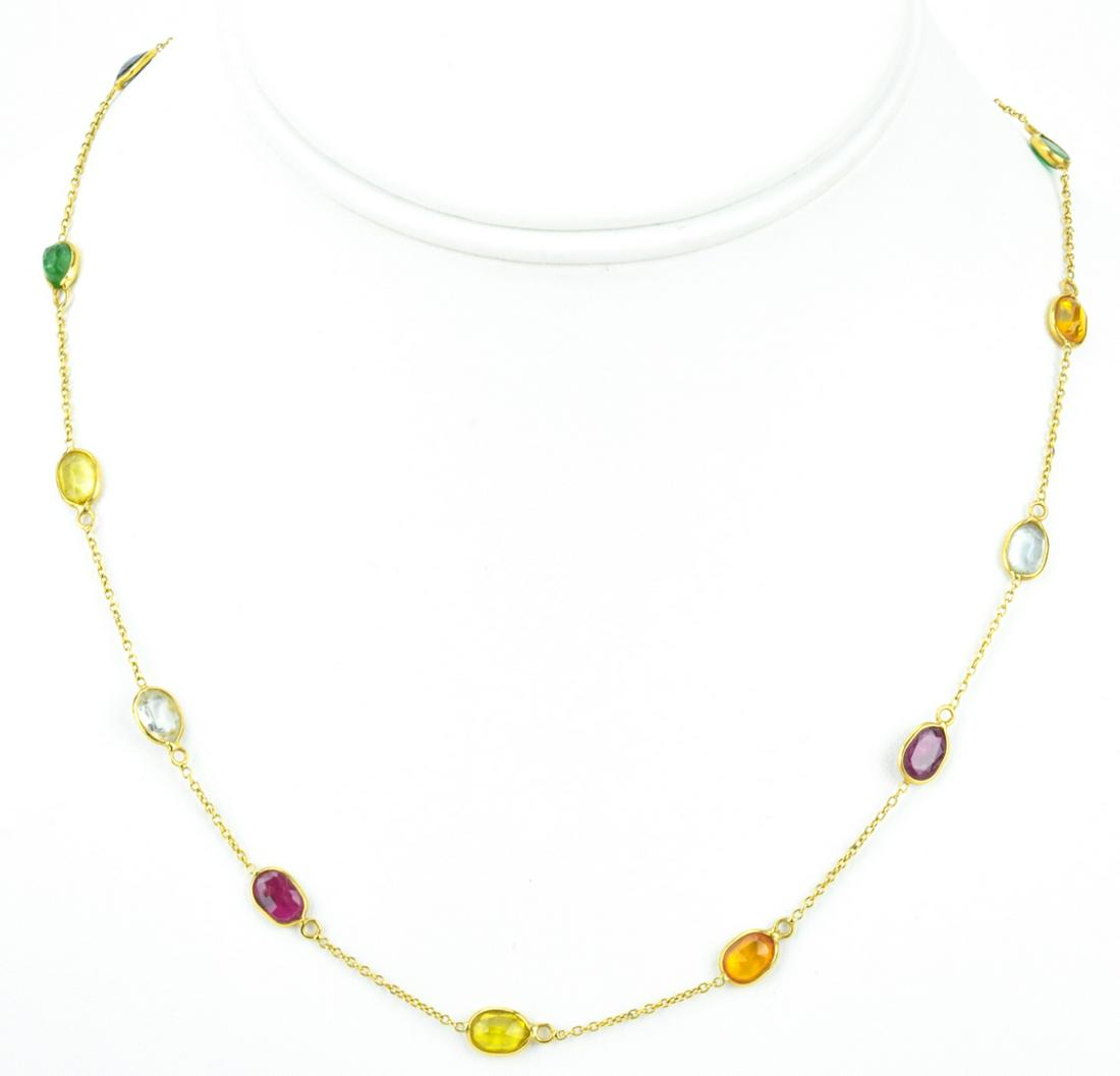 Estate 14kt Gold Necklace w Emerald Ruby Topaz (1 of 7)