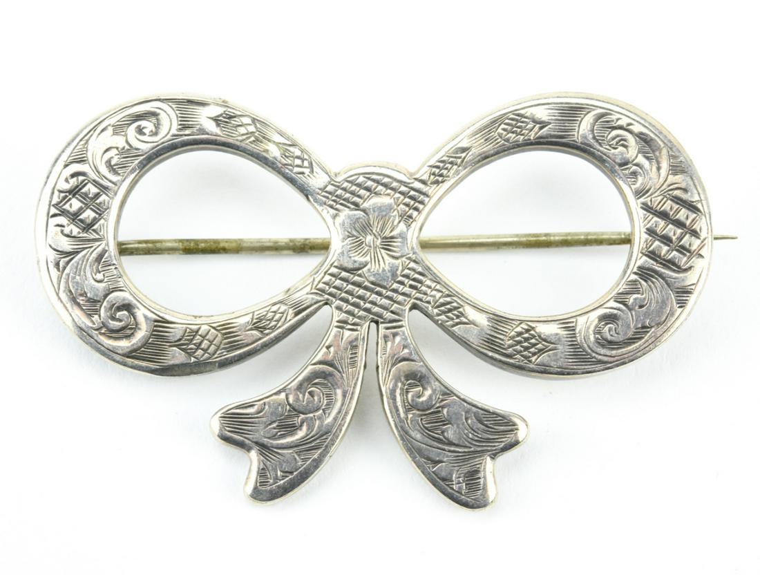 Large Antique Chased Sterling Silver Bow Brooch (1 of 7)