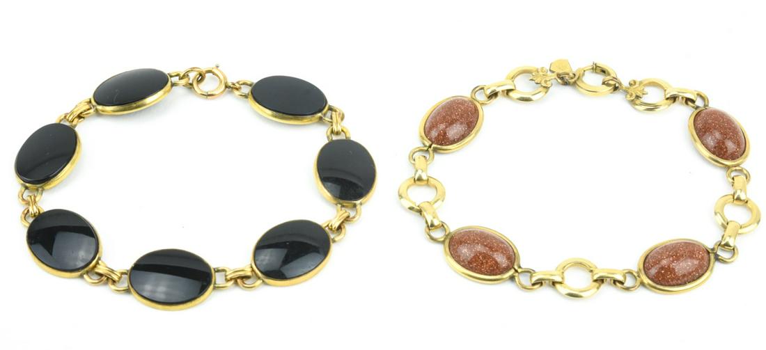 Two Gold Filled Panel Bracelets Goldstone & Onyx (1 of 8)