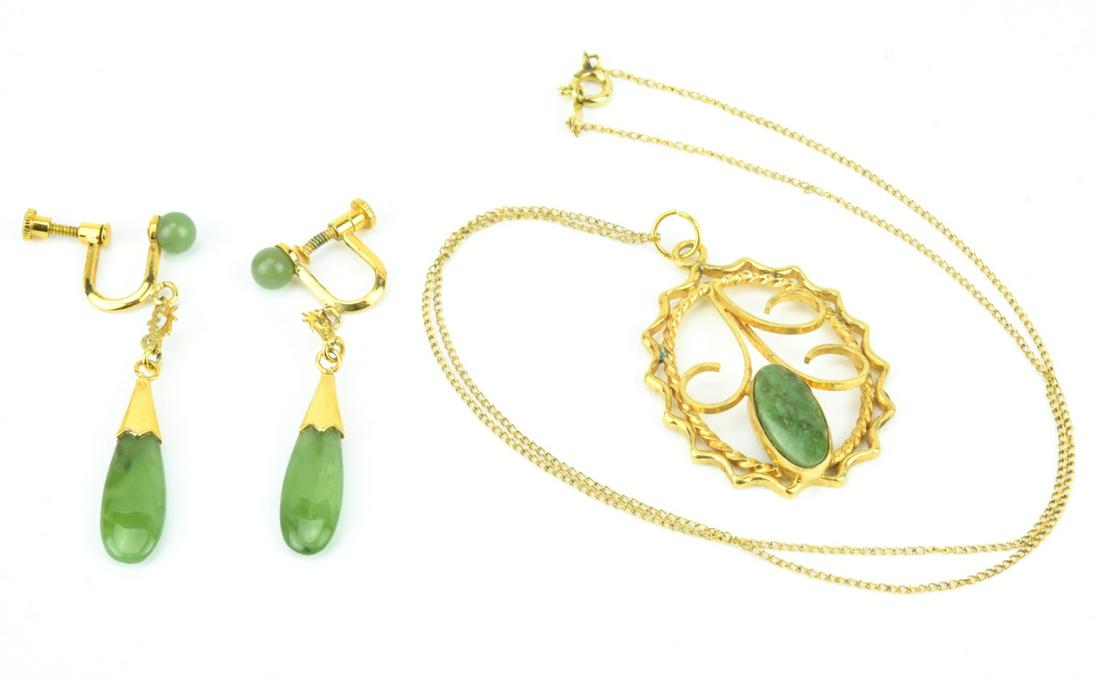 Vintage Chinese Jade Earrings & Necklace Pendant (1 of 10)