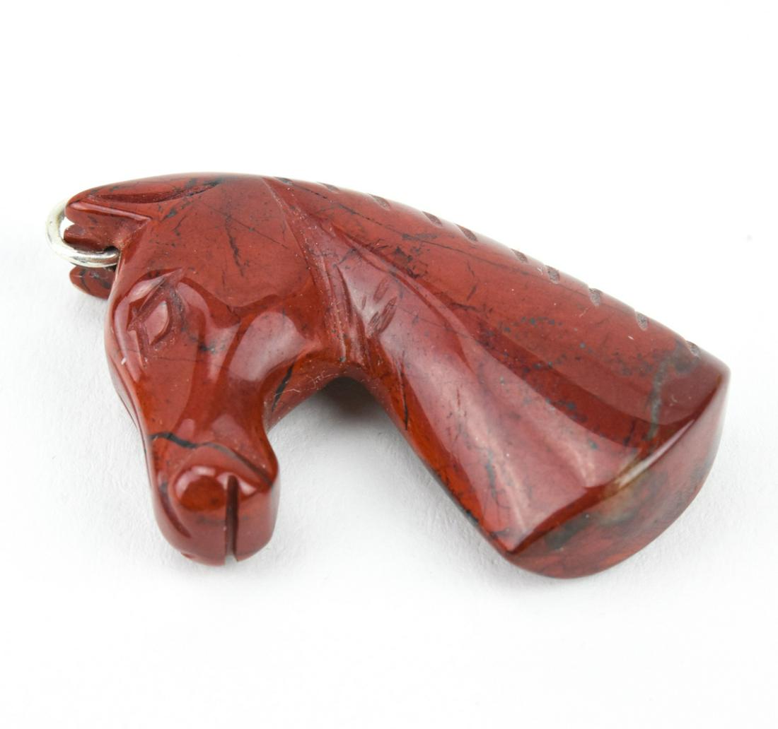 Sterling Red Agate Hand Carved Horse Head Pendant (1 of 4)