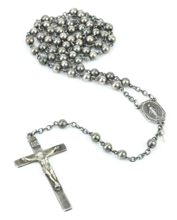 Estate Sterling Silver Rosary Bead Necklace (1 of 8)