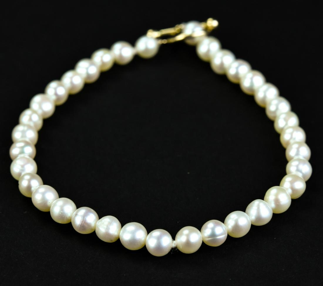 Estate 14kt Yellow Gold & Cultured Pearl Bracelet (1 of 8)