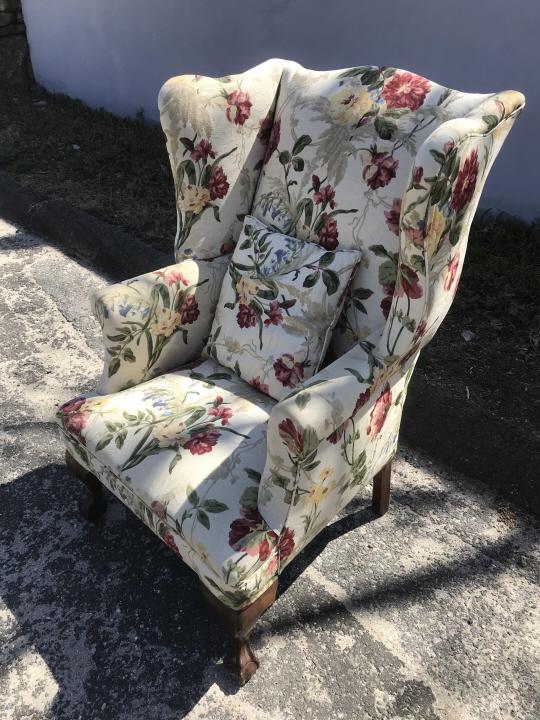 Chippendale Floral Upholstered Wing Back Chair (1 of 8)
