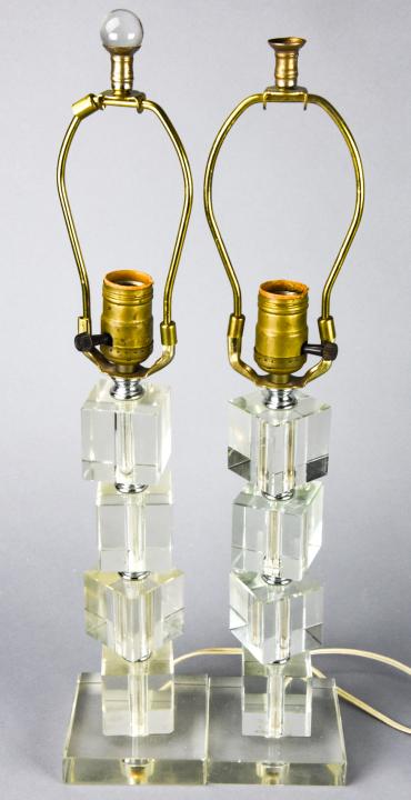 Pair Modern Style Glass Cubed Form Table Lamps (1 of 6)