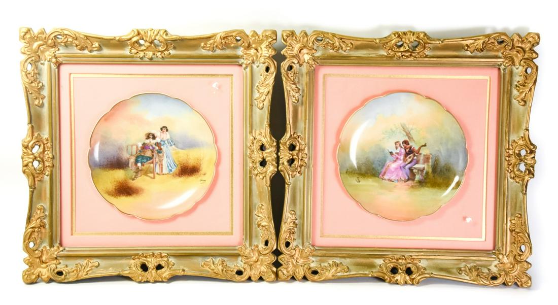 Framed Pair Antique Limoges Hand Painted Plates (1 of 10)