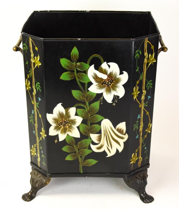 Hand Painted Floral Footed Tole Coal Scuttle (1 of 8)